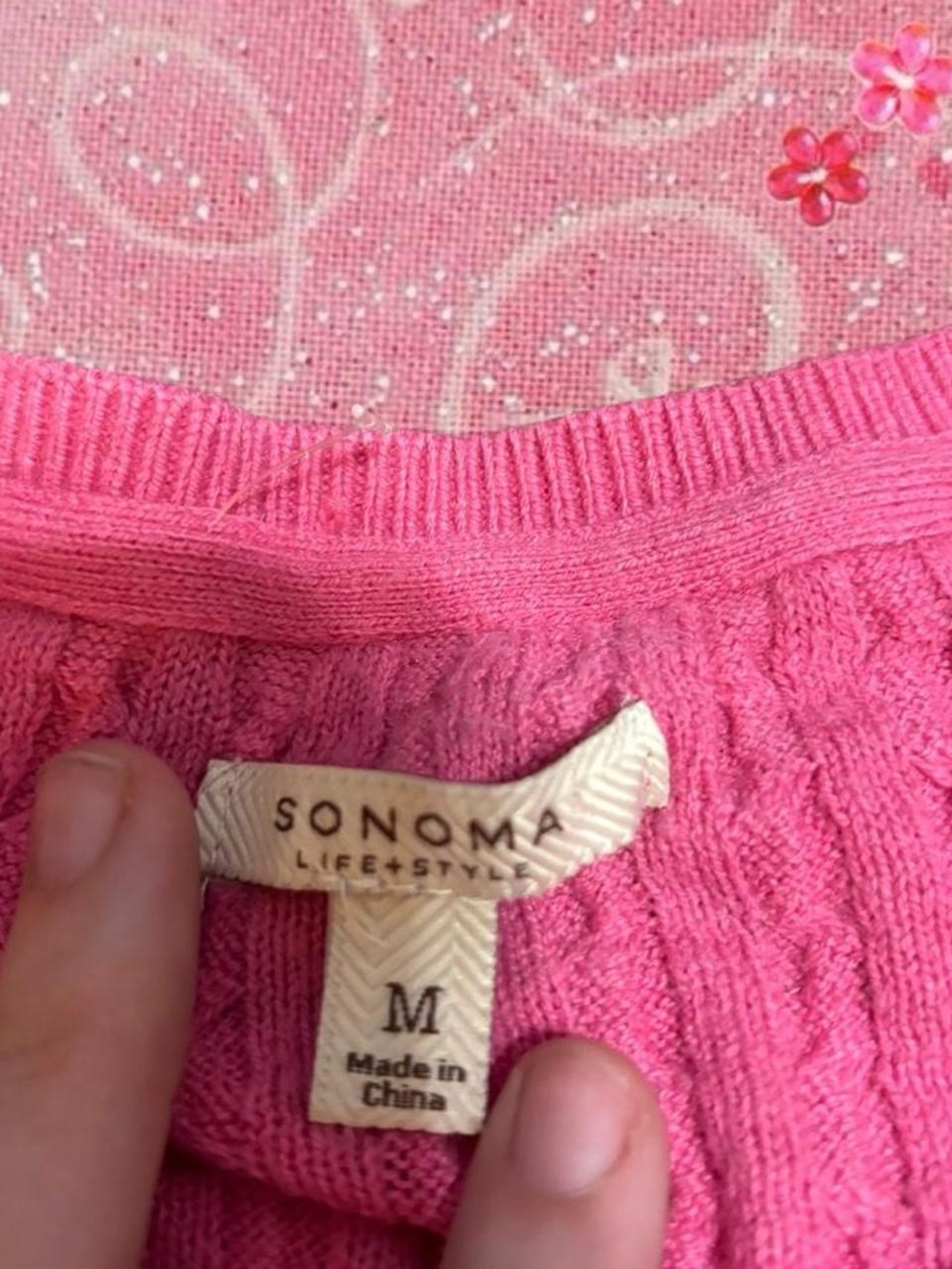 Sonoma Bright Pink Cable-Knit V-Neck Sweater - Picture 2 of 3